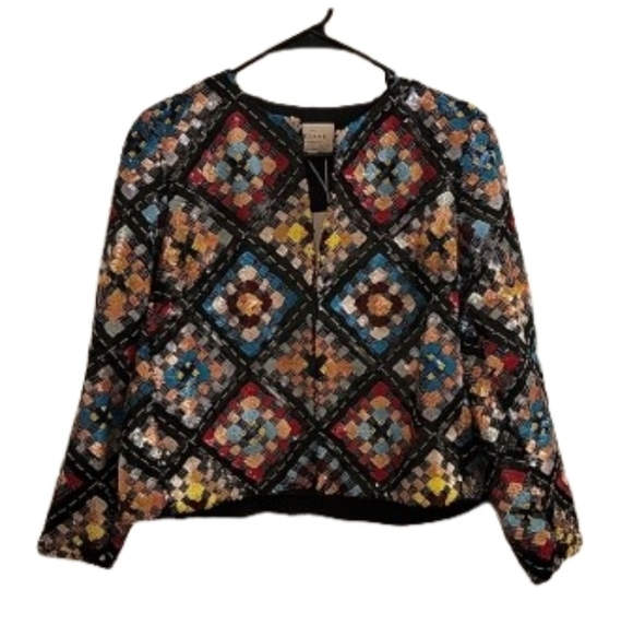 SÉZANE Ena Hand Beaded Embroidered Multi Color Geometric Pattern Jacket XS NWOT - Picture 8 of 13
